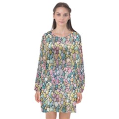 Multicolored Watercolor Stones Long Sleeve Chiffon Shift Dress  by SychEva