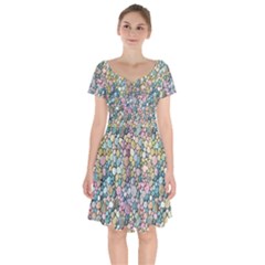 Multicolored Watercolor Stones Short Sleeve Bardot Dress by SychEva