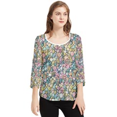 Multicolored Watercolor Stones Chiffon Quarter Sleeve Blouse by SychEva