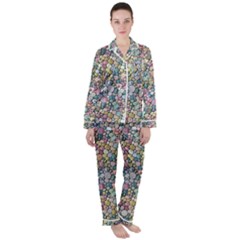 Multicolored Watercolor Stones Satin Long Sleeve Pajamas Set by SychEva