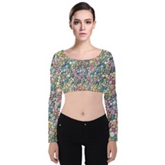 Multicolored Watercolor Stones Velvet Long Sleeve Crop Top