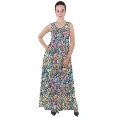 Multicolored Watercolor Stones Empire Waist Velour Maxi Dress by SychEva