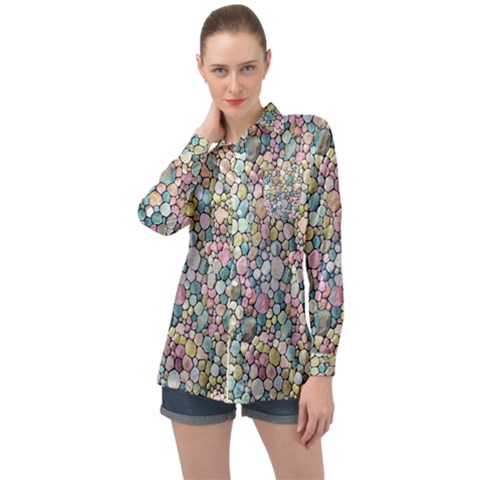 Multicolored Watercolor Stones Long Sleeve Satin Shirt by SychEva