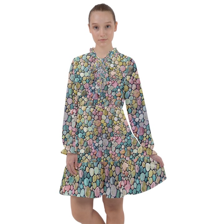 Multicolored Watercolor Stones All Frills Chiffon Dress