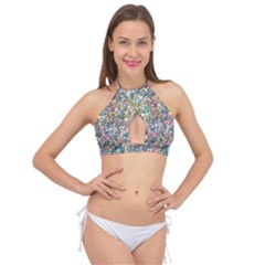 Multicolored Watercolor Stones Cross Front Halter Bikini Top by SychEva