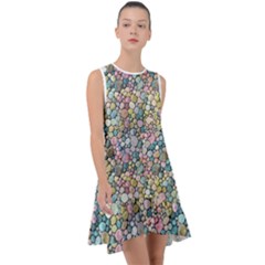 Multicolored Watercolor Stones Frill Swing Dress