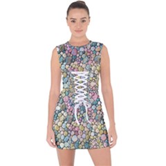 Multicolored Watercolor Stones Lace Up Front Bodycon Dress by SychEva