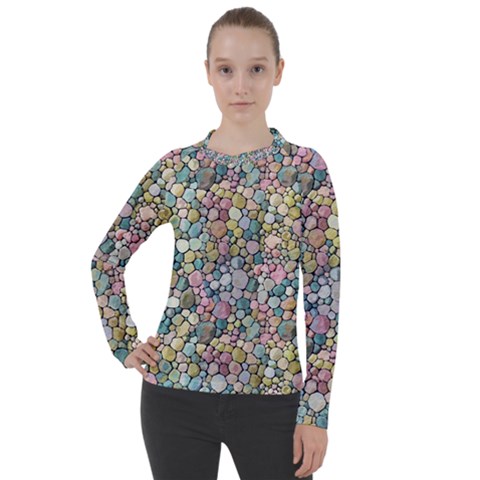 Multicolored Watercolor Stones Women s Pique Long Sleeve Tee by SychEva