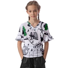 Skaterunderground Kids  V-neck Horn Sleeve Blouse