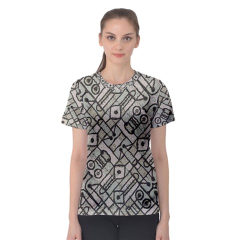 Tribal Geometric Grunge Print Women s Sport Mesh Tee by dflcprintsclothing