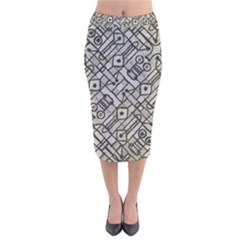 Tribal Geometric Grunge Print Velvet Midi Pencil Skirt by dflcprintsclothing