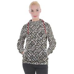 Tribal Geometric Grunge Print Women s Hooded Pullover by dflcprintsclothing