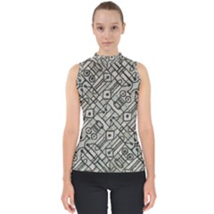 Tribal Geometric Grunge Print Mock Neck Shell Top