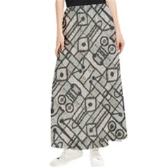 Tribal Geometric Grunge Print Maxi Chiffon Skirt