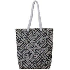 Tribal Geometric Grunge Print Full Print Rope Handle Tote (small) by dflcprintsclothing