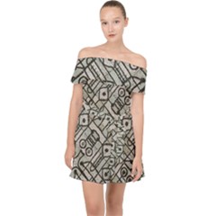 Tribal Geometric Grunge Print Off Shoulder Chiffon Dress by dflcprintsclothing