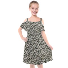 Tribal Geometric Grunge Print Kids  Cut Out Shoulders Chiffon Dress by dflcprintsclothing