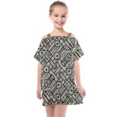 Tribal Geometric Grunge Print Kids  One Piece Chiffon Dress by dflcprintsclothing