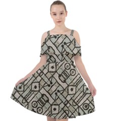 Tribal Geometric Grunge Print Cut Out Shoulders Chiffon Dress by dflcprintsclothing