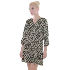 Tribal Geometric Grunge Print Open Neck Shift Dress