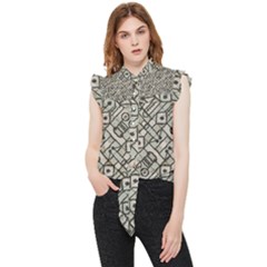 Tribal Geometric Grunge Print Frill Detail Shirt by dflcprintsclothing