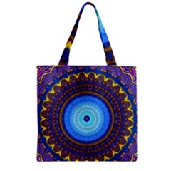 Blue Violet Midnight Sun Mandala Boho Hipppie Zipper Grocery Tote Bag