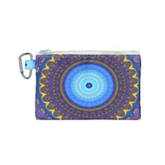 Blue Violet Midnight Sun Mandala Boho Hipppie Canvas Cosmetic Bag (small) by CrypticFragmentsDesign