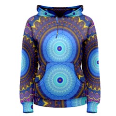 Blue Violet Midnight Sun Mandala Hippie Trippy Psychedelic Kaleidoscope  Women s Pullover Hoodie