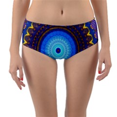 Blue Violet Midnight Sun Mandala Hippie Trippy Psychedelic Kaleidoscope  Reversible Mid-waist Bikini Bottoms by CrypticFragmentsDesign