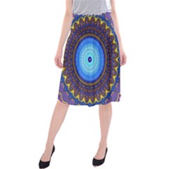 Blue Violet Midnight Sun Mandala Hippie Trippy Psychedelic Kaleidoscope  Midi Beach Skirt