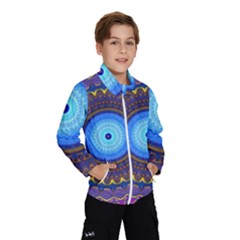 Blue Violet Midnight Sun Mandala Hippie Trippy Psychedelic Kaleidoscope  Kids  Windbreaker by CrypticFragmentsDesign