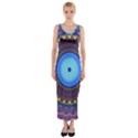 Blue Violet Midnight Sun Mandala Hippie Trippy Psychedelic Kaleidoscope  Fitted Maxi Dress View1