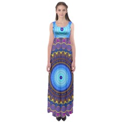 Blue Violet Midnight Sun Mandala Hippie Trippy Psychedelic Kaleidoscope  Empire Waist Maxi Dress by CrypticFragmentsDesign