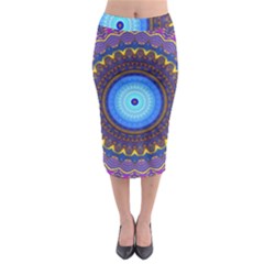 Blue Violet Midnight Sun Mandala Hippie Trippy Psychedelic Kaleidoscope  Midi Pencil Skirt