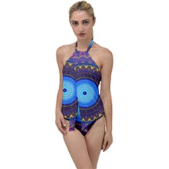 Blue Violet Midnight Sun Mandala Hippie Trippy Psychedelic Kaleidoscope  Go With The Flow One Piece Swimsuit