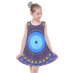 Blue Violet Midnight Sun Mandala Hippie Trippy Psychedelic Kaleidoscope  Kids  Summer Dress