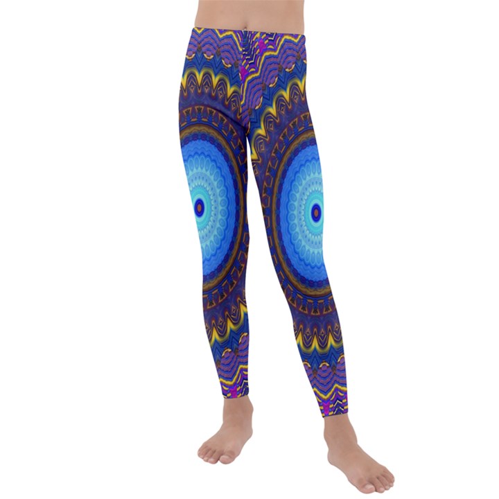 Blue Violet Midnight Sun Mandala Hippie Trippy Psychedelic Kaleidoscope  Kids  Lightweight Velour Leggings