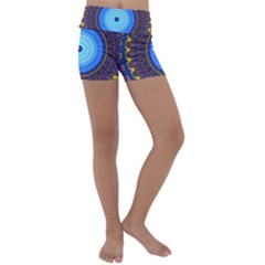 Blue Violet Midnight Sun Mandala Hippie Trippy Psychedelic Kaleidoscope  Kids  Lightweight Velour Yoga Shorts