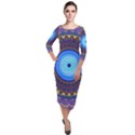 Blue Violet Midnight Sun Mandala Hippie Trippy Psychedelic Kaleidoscope  Quarter Sleeve Midi Velour Bodycon Dress View1