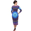 Blue Violet Midnight Sun Mandala Hippie Trippy Psychedelic Kaleidoscope  Quarter Sleeve Midi Velour Bodycon Dress View2