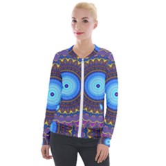 Blue Violet Midnight Sun Mandala Hippie Trippy Psychedelic Kaleidoscope  Velvet Zip Up Jacket