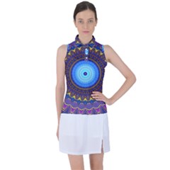 Blue Violet Midnight Sun Mandala Hippie Trippy Psychedelic Kaleidoscope  Women s Sleeveless Polo Tee