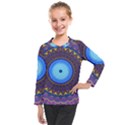 Blue Violet Midnight Sun Mandala Hippie Trippy Psychedelic Kaleidoscope  Kids  Long Mesh Tee View1