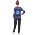 Blue Violet Midnight Sun Mandala Hippie Trippy Psychedelic Kaleidoscope  Kids  Long Mesh Tee View2