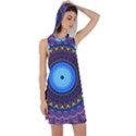 Blue Violet Midnight Sun Mandala Hippie Trippy Psychedelic Kaleidoscope  Racer Back Hoodie Dress View1