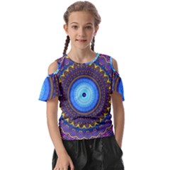 Blue Violet Midnight Sun Mandala Hippie Trippy Psychedelic Kaleidoscope  Kids  Butterfly Cutout Tee