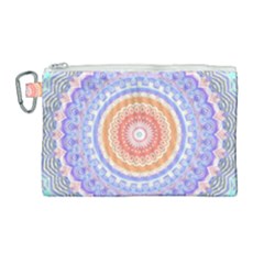 Pretty Pastel Boho Hippie Mandala Canvas Cosmetic Bag (large) by CrypticFragmentsDesign