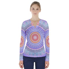 Pretty Pastel Boho Hippie Mandala V-neck Long Sleeve Top by CrypticFragmentsDesign