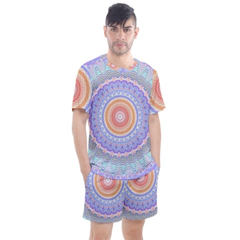 Pretty Pastel Boho Hippie Mandala Men s Mesh Tee And Shorts Set by CrypticFragmentsDesign