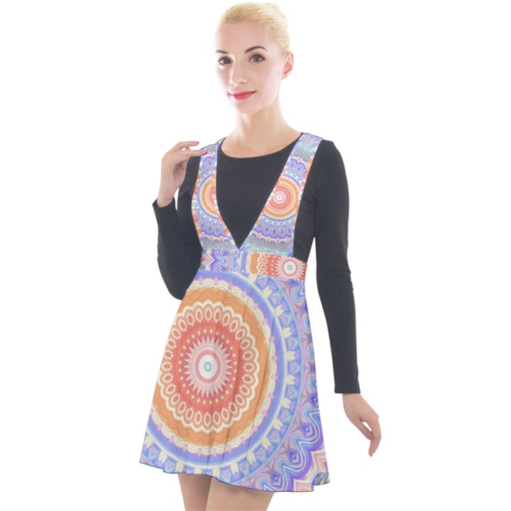 Pretty Pastel Boho Hippie Mandala Plunge Pinafore Velour Dress